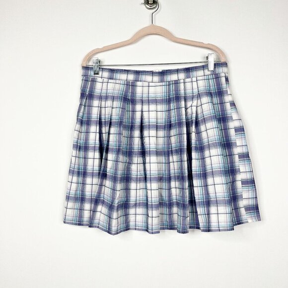 2/$24 SHEIN Tartan Zip Back Mini Pleated Skirt Gray Blue White XL #8777 - Picture 3 of 10